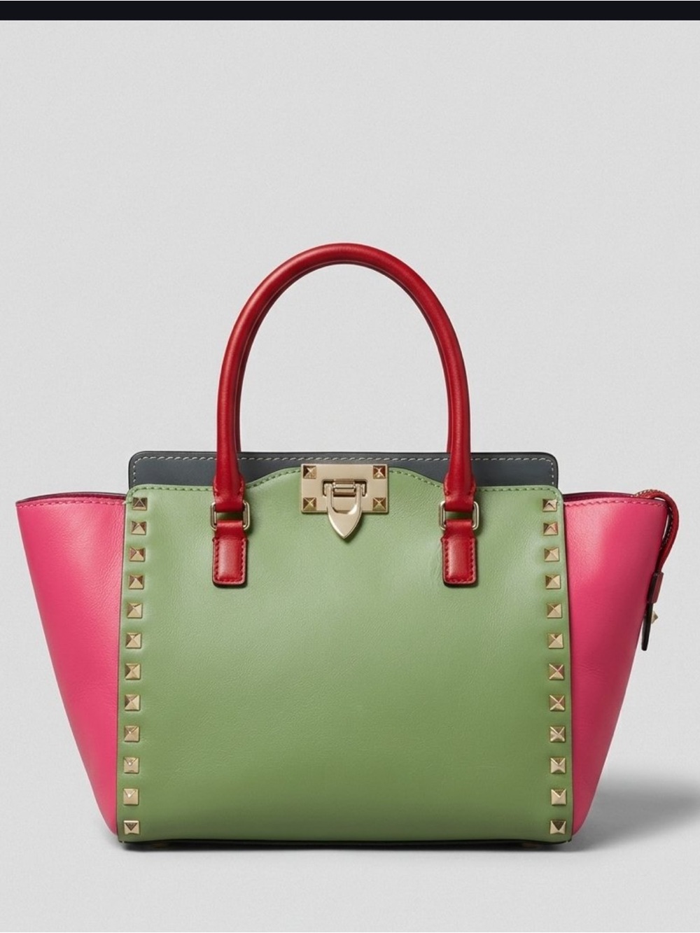 GUC/ VGUC Valentino Garavani Colorblock Sm. Rockstud Double Handle Tote w/ Strap